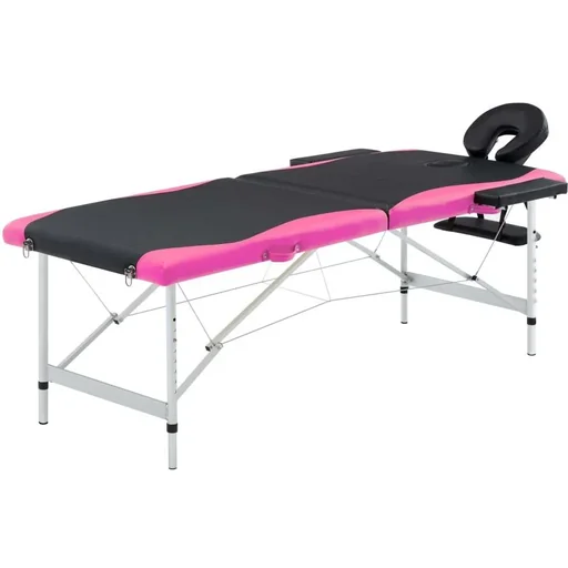 "Klappbarer Massagetisch mit 2 Zonen, Aluminium schwarz und rosa image"