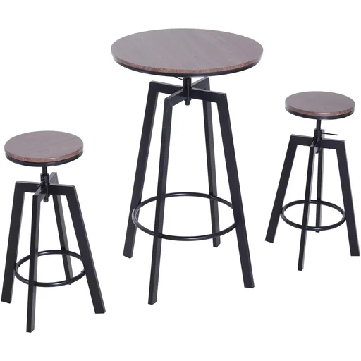 "3-teilige Essgruppe Sitzgruppe Esstisch Holztisch dunkle Naturholzoptik mit 1 Tisch + 2 Hockern image"