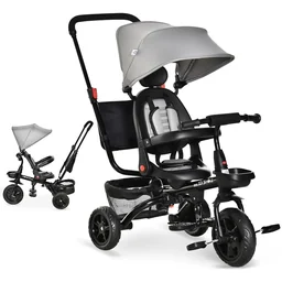 4-in-1 Kinderdreirad Kinder Fahrrad mit Sicherheitsgurt und Sonnendach Dreirad K
