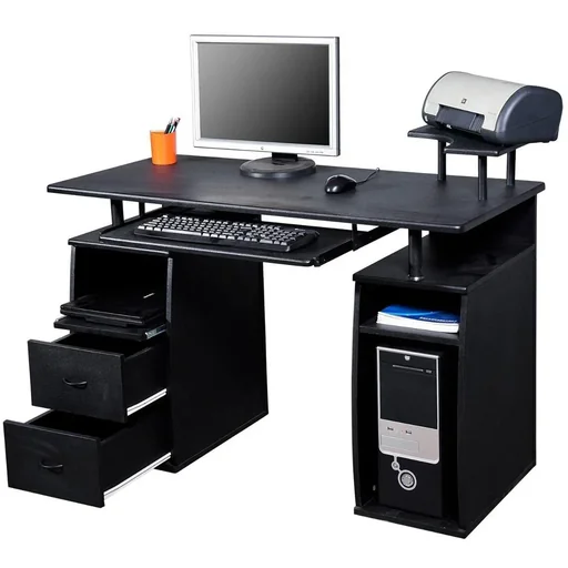 "Computertisch Schreibtisch mit Druckerablage PC Tisch Schwarz image"