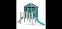 Holz Spielhaus Boathouse auf Stelzen, Outdoor-Spielhaus für Kinder aus Holz, Spitzdach, Rutsche, Leiter, türkis