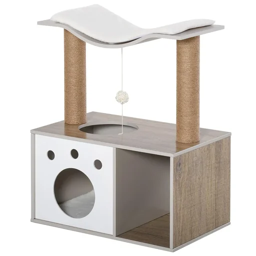 "Katzenbaum Kratzbaum Kletterbaum multifunktional mit Katzenhöhle Jute robuste sicher 60 x 37 x 74 cm image"