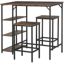 Bartisch-Set Stehtisch mit 2 Barhockern 3-teiliges Tischset Küchentresen mit Regale Spanplatte Stahl Rustikales Braun+Sc