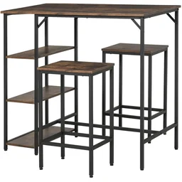 Bartisch-Set Stehtisch mit 2 Barhockern 3-teiliges Tischset Küchentresen mit Reg