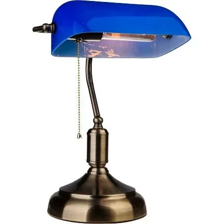 "VT-7151 Bankerleuchte blaues Glas - Retro Vintage Schreibtischleuchte - Notarleuchte - E27 image"