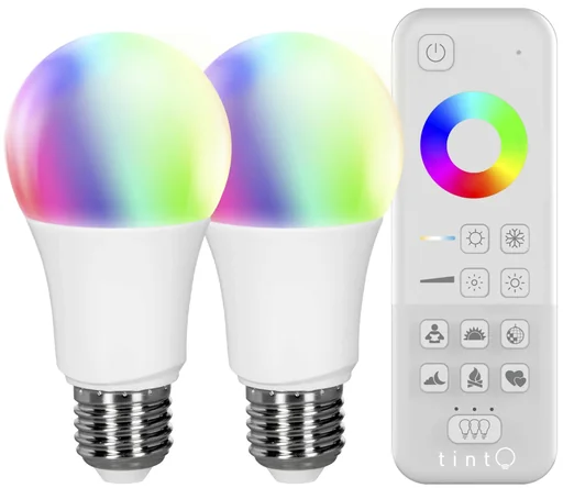 "tint Starter Set mit 2 LED Lampen, 9,5 W, E27, Farbwechsel und Fernbedienung image"