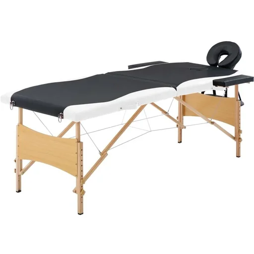 "Klappbarer Massagetisch 2 Zonen Holz schwarz und weiß image"