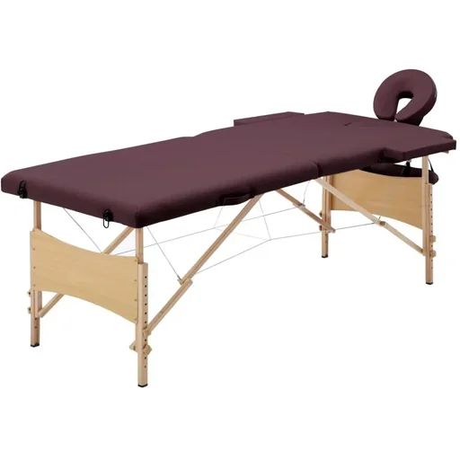 "Zusammenklappbarer Massagetisch 2 Zonen Holz lila image"