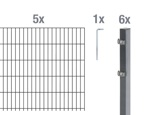 "Doppelstabmattenzaun Komplettset, anthrazit, Höhe 100 cm, Länge 10 m image"