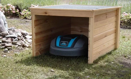 "Mähroboter-Garage mit Bitumdach, natur image"