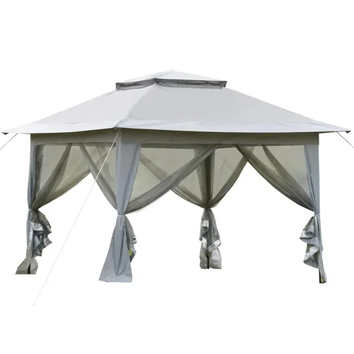 "Faltpavillon Pop-Up-Zelt Gartenpavillon inkl. Rollentasche Stahl+Oxford+Mesh Grau+Schwarz 3,64x3,64x2,94m image"