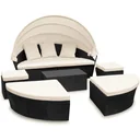 Polyrattan-Sonneninsel oval 226cm schwarz mit Sonnendach