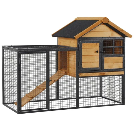 "Kaninchenstall erhöhtes Haustier Haus mit Abschließbare Tür Outdoor Holz-Metall Hellgelb 122 x 63 x 92 cm image"