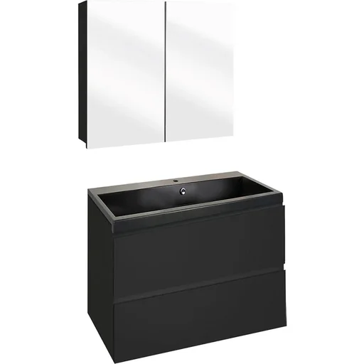 "Concept Badezimmermöbel met Spiegelschrank 60cm - schwartz/schwartz image"