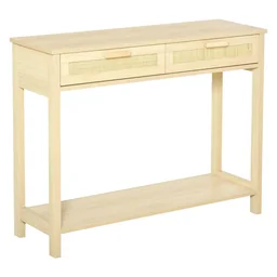 Konsolentisch Beistelltisch Rattan-Design mit 2 Schubladen Sideboard Eingang MDF