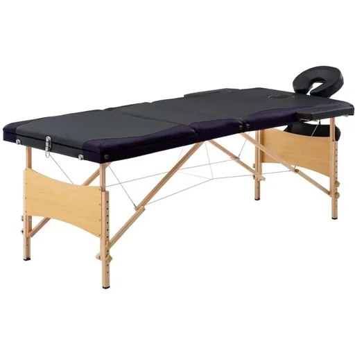 "Klappbarer Massagetisch 3 Zonen Holz schwarz und lila image"