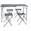NL Campingset 5-teilig - Campingtisch mit 4 Klappstühlen - 120x60xH70cm - Grau