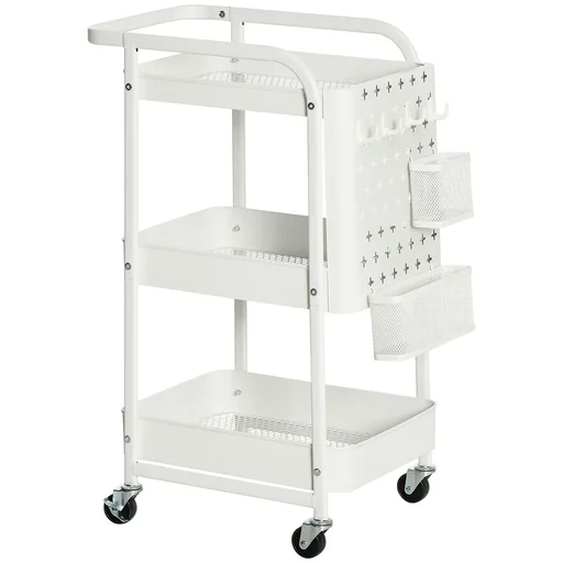 "Servierschrank mit 3 Ablagen und Seitenwand, Stahl+PP, weiß, 51,5 x 32 x 75,6 cm image"