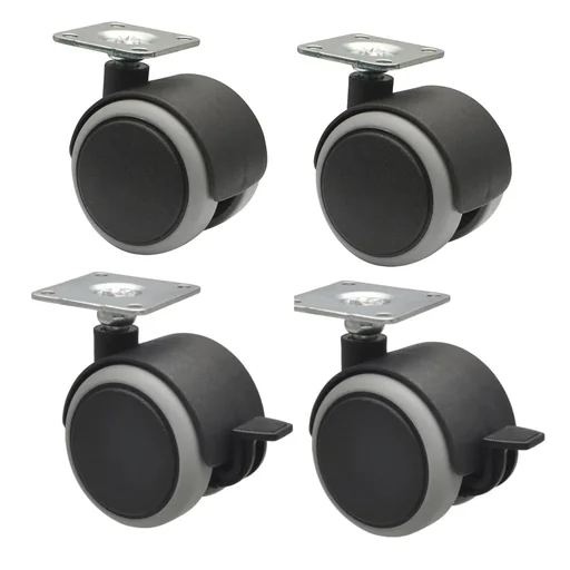 "Möbelrollen/Doppelrollen 4 teilig - Ø 50 mm, Softlauffläche, Platte 42 x 42 cm, 2 mit Feststeller, Tragkraft 50 kg/Rolle image"
