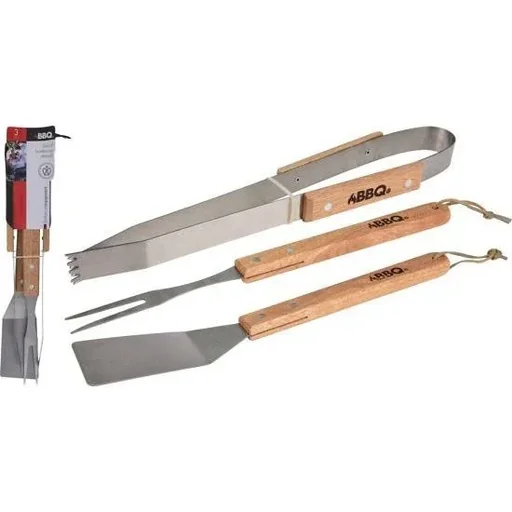 "BBQ-Werkzeuge mit Holzgriff - 3-teilig image"