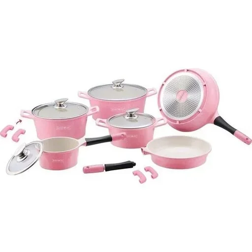 "14 Stück Marmorbeschichtetes Kochgeschirr - Pink image"