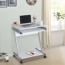 Schreibtisch Computertisch Bürotisch Rollbar mit Tastaturauszug Spanplatte, Stahl Weiß