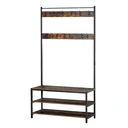 Garderobenständer mit 12 Haken und Schuhregal Kleiderständer Wandgarderobe Stahl Braun+Schwarz 100 x 40 x 184 cm
