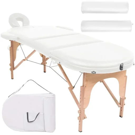 "Klappbare Massageliege 10 cm dick mit 2 Nackenrollen oval weiß image"