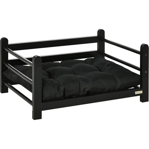 "Hundebett mit hohem Rahmen und Kissen, Kiefernholz, 65 x 51 x 32 cm image"
