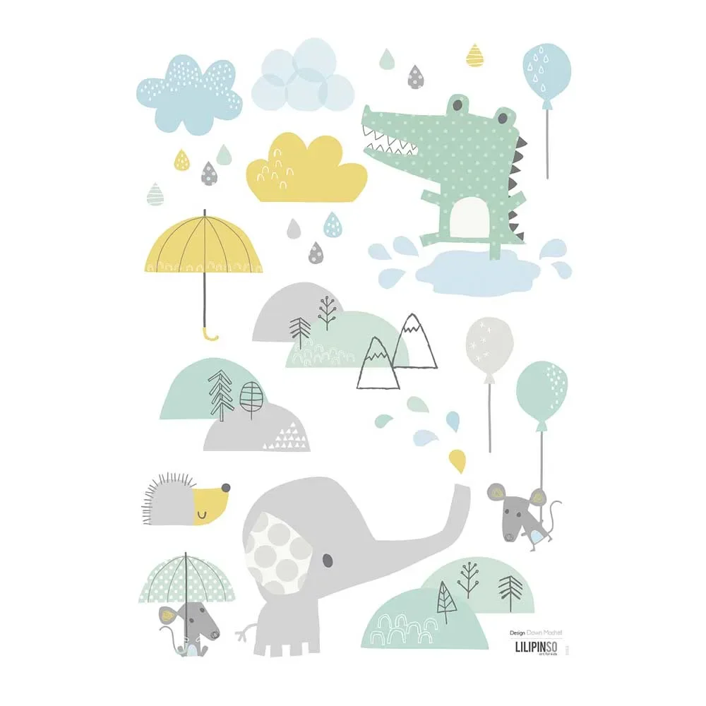 Lilipinso Wandsticker A3 Tiere im Regen
