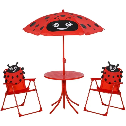 "4tlg. Kindersitzgruppe Garten Gartentisch 2 Klappstühle Sonnenschirm Camping Kindersitzgarnitur Gartenmöbel für 3-5 Jahr image"