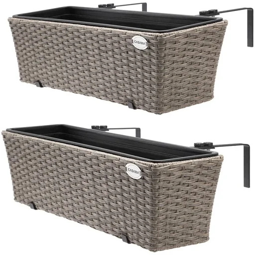 "2x Rattan Balkonpflanzer creme image"
