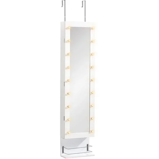 "Hängender Schmuckschrank mit LED Spiegelschrank mit Schublade Regal Wandspiegel Türspiegel höhenverstellbar Weiß 130 cm image"