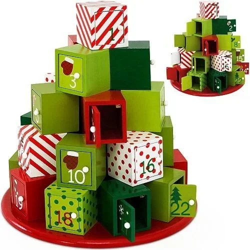 "Adventskalender aus Holz - Grün Rot image"