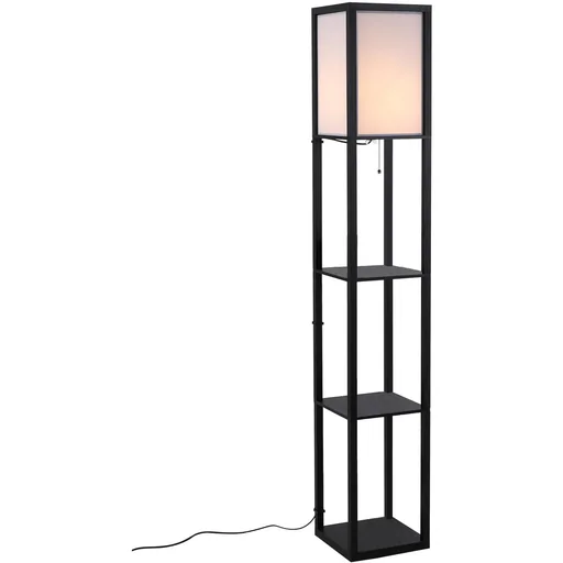 "Stehleuchte mit Regalen Innenbeleuchte Stehlampe E27 bis 40W Holz Schwarz 26 x 26 x 160 cm image"