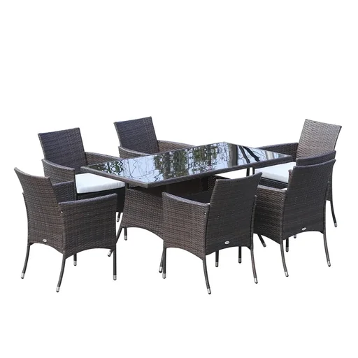 "7 tlg. Polyrattan Gartenmöbel Rattan Gartenset Sitzgruppe Garnitur Essgruppe inkl. Kissen 6 Personen Braun+Creamweiß 150 image"