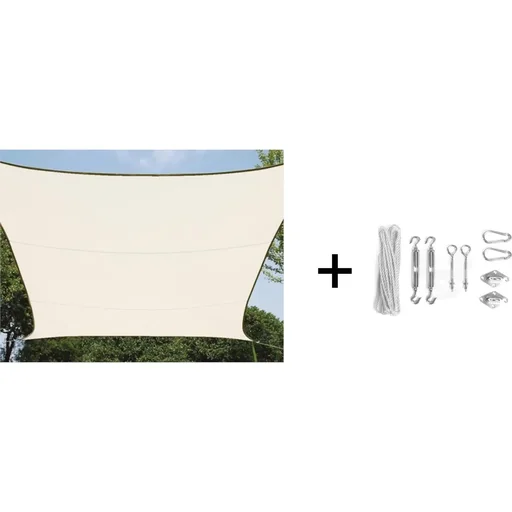 "Schattentuch / Sonnensegel inklusive Perel-Befestigungskit - Rechteck - 2 x 3m - Creme image"
