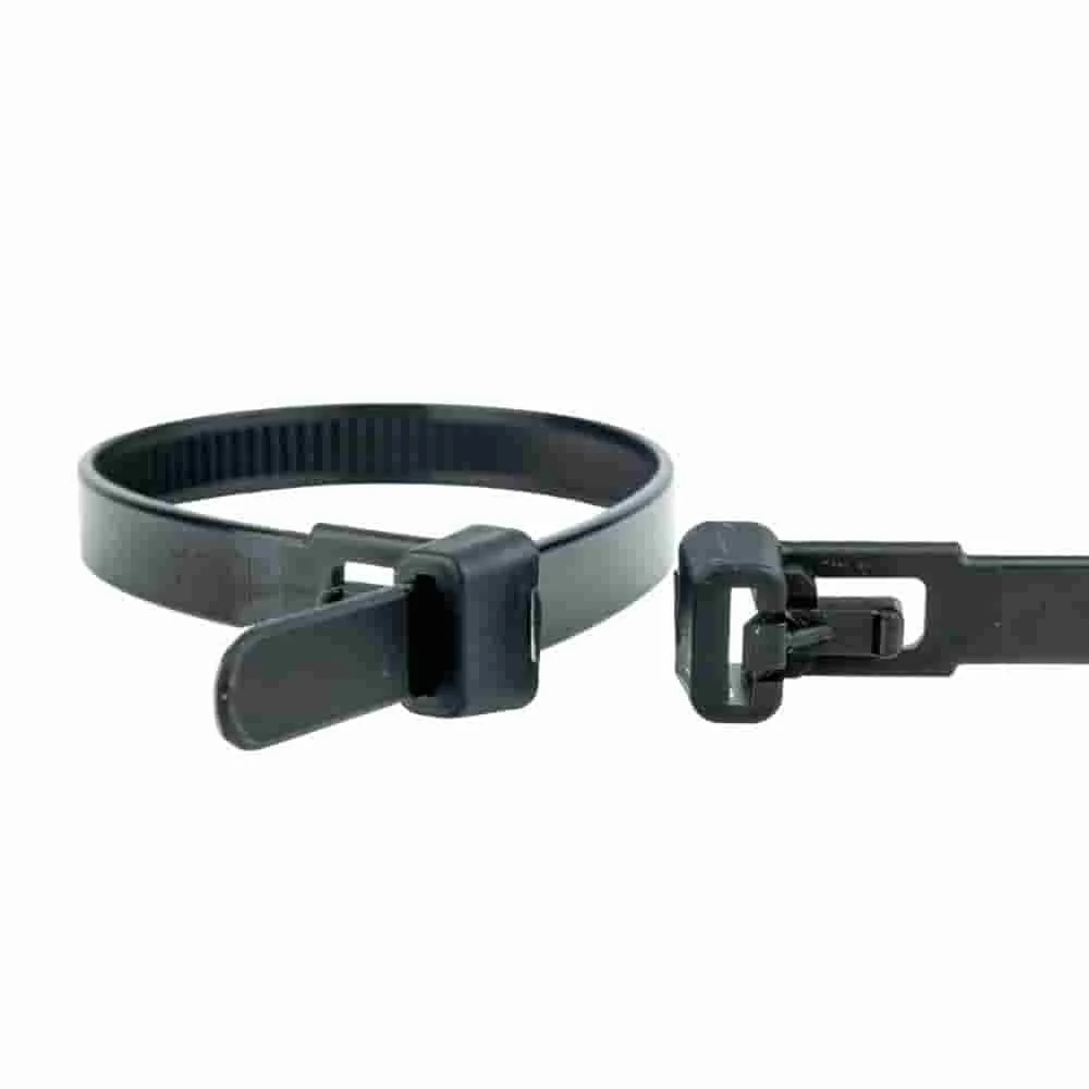 Kabelbinder, 100 Stück, wiederlösbar 250x7,6mm, schwarz