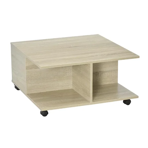 "Beistelltisch Couchtisch mit zwei ausziehbaren Schubladen 4 Rädern offenen Ablageflächen Kaffeetisch Wohnzimmertisch mod image"