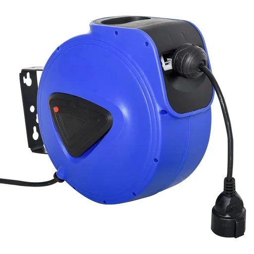 "Kabeltrommel 15 m+1.3 m Leitung Automatik Kabelaufroller Outdoor Aufroll stromkabel drehbar Wandhalterung, PP, Gummi, Me image"