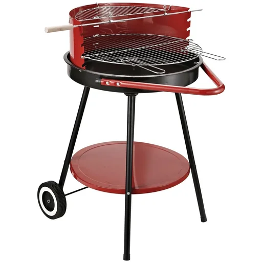 "Holzkohlegrill Rundgrill auf Rollen mit Ablage Metall Rot image"