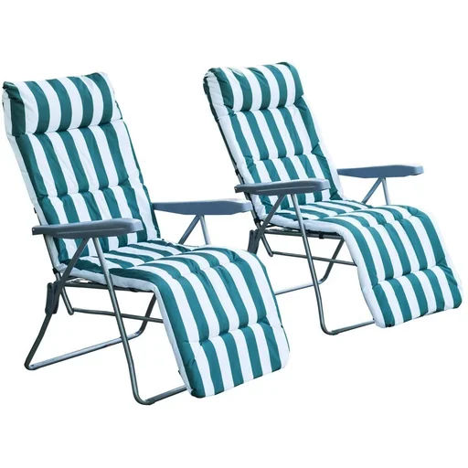 "2 x Gartenstuhl Sonnenliege klappbar 5 Positionen Grün/Weiß image"
