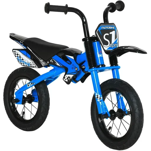"Balance Bike Motorrad Ø30 cm 3-6 Jahre Luftgefüllte Reifen Kunstleder Sattel Blau 91 x 43 x 61 cm image"