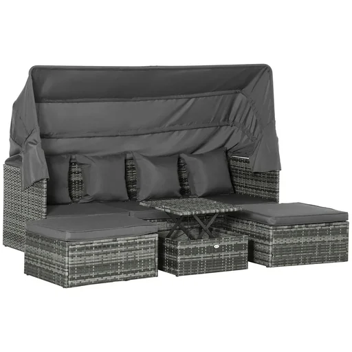 "Poly Rattan Lounge Set Loungegruppe mit Sonnendach Faltdach Sitzgruppe Sonneninsel inkl. Kissen und Beistelltisch Garte image"
