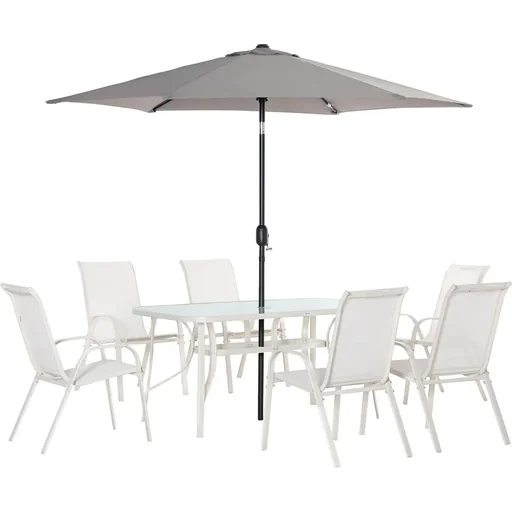 "8-teiliges Gartenmöbel-Set mit Sonnenschirm, creme+hellgrau image"