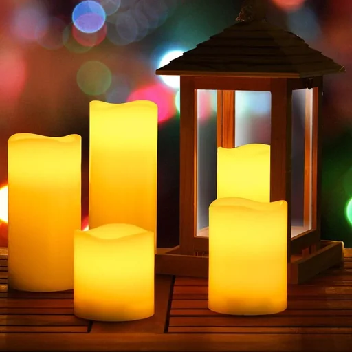 "5 LED-Flacker-Echtwachskerzen weiß mit Fernbedienung & Timer image"