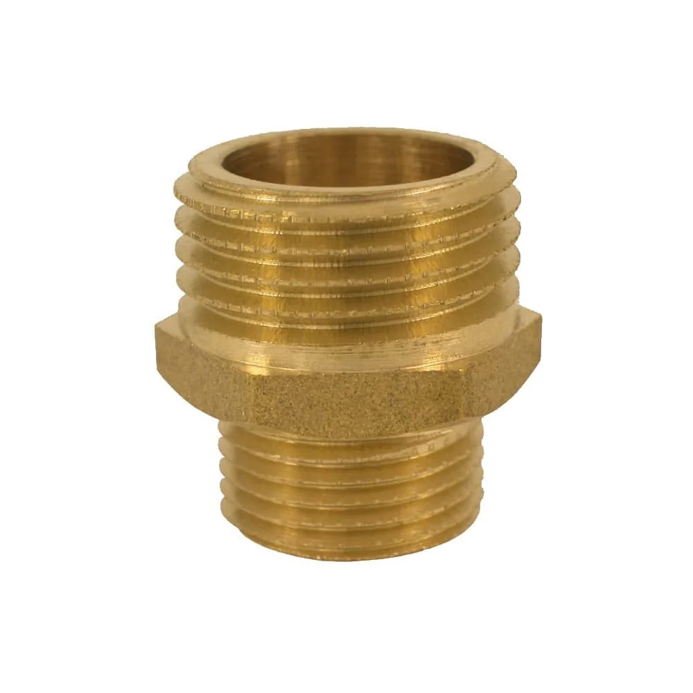 "Messing Fitting, Doppelnippel reduziert, 1/2" AG x 1" AG, Gewindefitting Messing image"