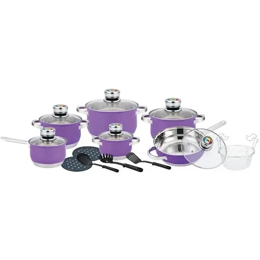 "Herenthal - Komplettes 18-teiliges Kochgeschirr-Set - Edelstahl - lila image"