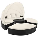 Polyrattan-Sonnenliege schwarz-creme Ø185cm mit Sonnendach
