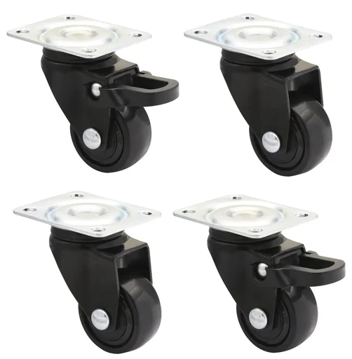 "Design 3C Lenkrollen 4 teiliges Set - Ø 25 mm, soft, schwarz, 2 Rollen mit & 2 ohne Feststeller, Tragkraft 12 kg / Rolle image"